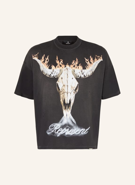 REPRESENT T-Shirt mit Nieten SCHWARZ / DUNKELORANGE / WEISS