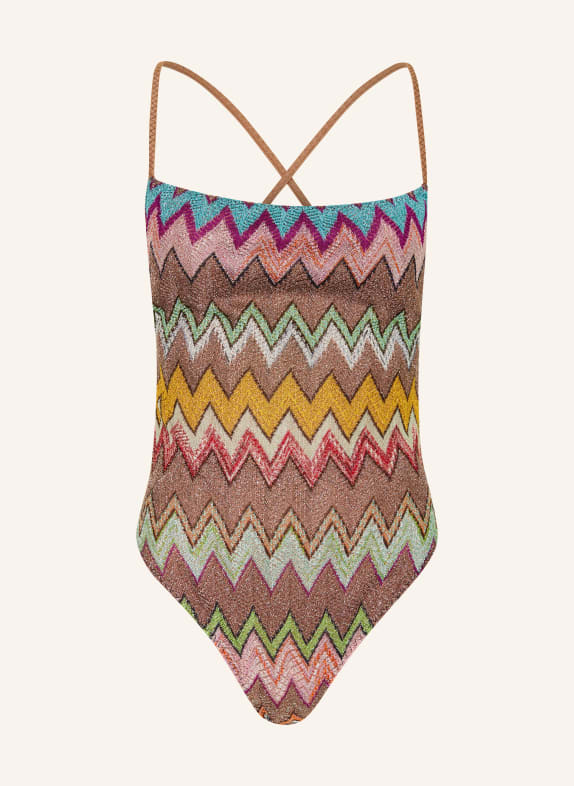 MISSONI Badeanzug mit Glitzergarn BRAUN / DUNKELGELB / MINT