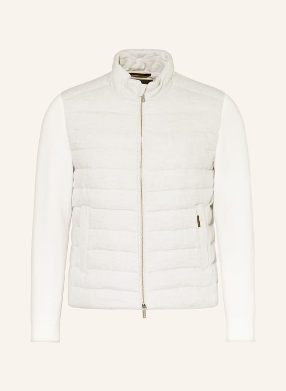 MOORER Donsjack van een mix van materialen met linnen LICHTGRIJS