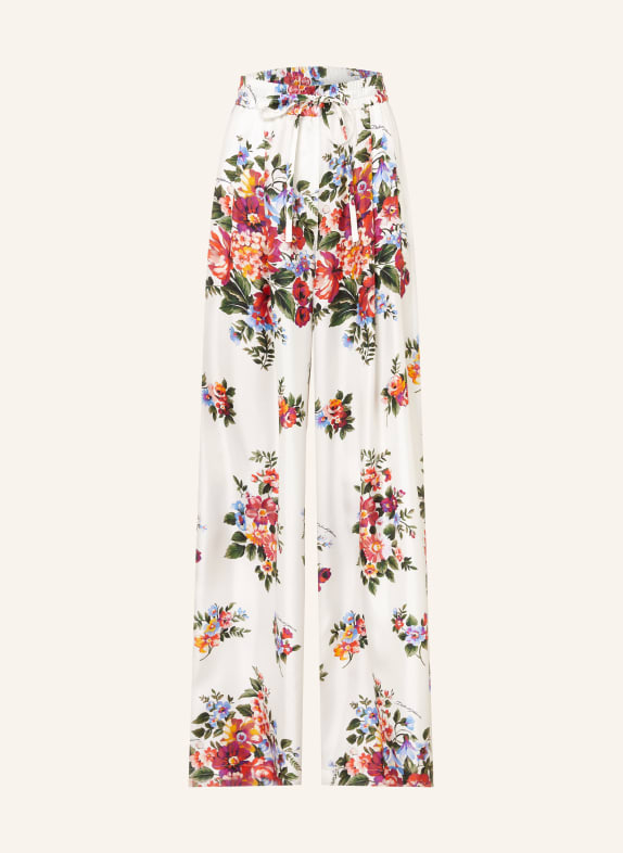 DOLCE & GABBANA Marlenehose aus Seide WEISS / ROT / DUNKELGRÜN