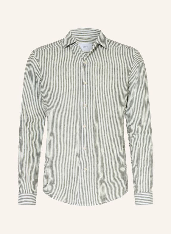 ETON Chemise en lin coupe classique OLIVE / BLANC
