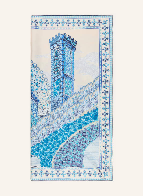 FERRAGAMO Seidentuch CREME / HELLBLAU / BLAU