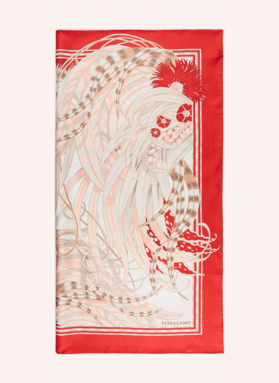 FERRAGAMO Seidentuch ROT / BRAUN / CREME