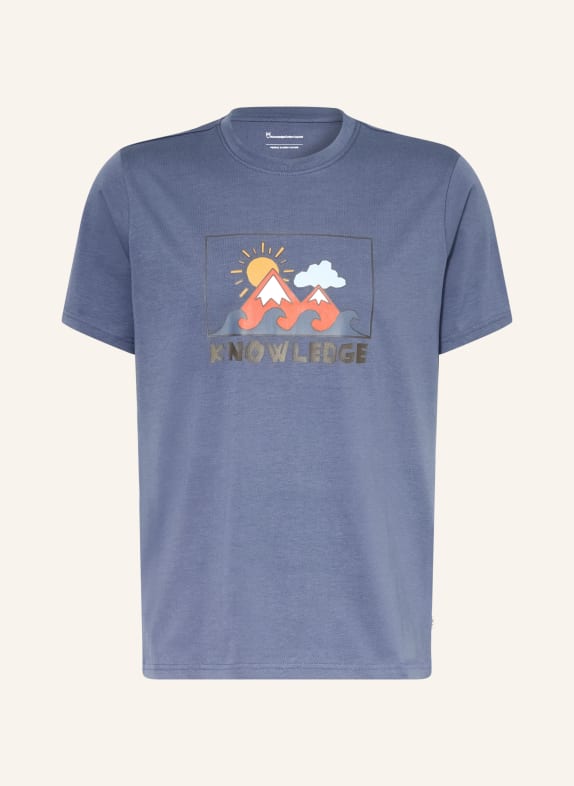 KnowledgeCotton Apparel T-shirt BLAUW / COGNAC / DONKERGEEL