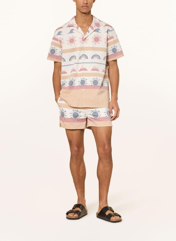 KnowledgeCotton Apparel Resorthemd Comfort Fit BEIGE / LICHTROOD / BLAUW