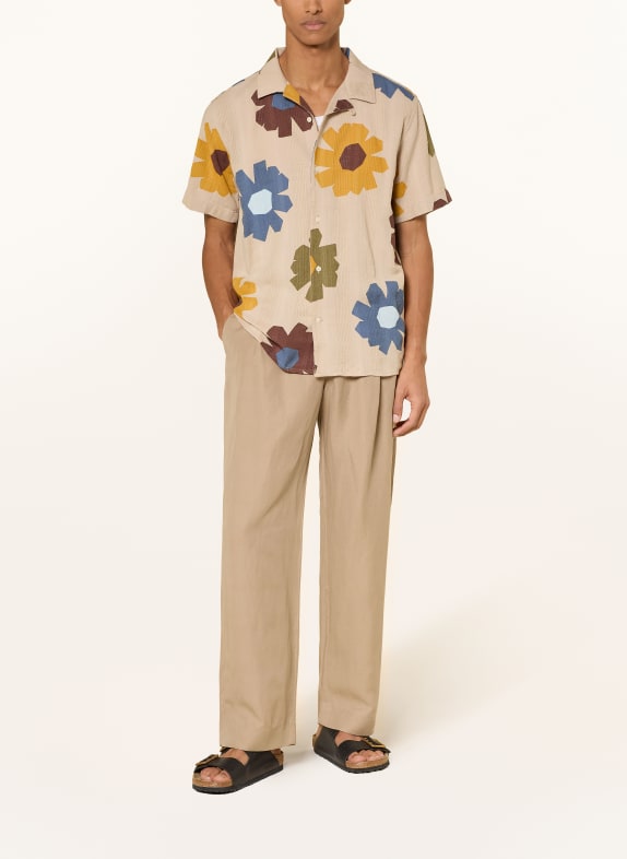 KnowledgeCotton Apparel Overhemd met korte mouwen, Comfort Fit BEIGE / BRUIN / GEEL