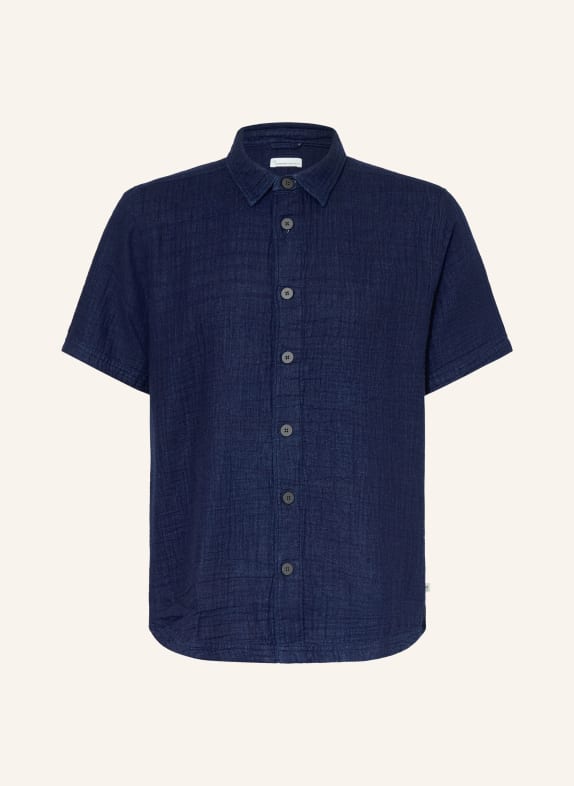 KnowledgeCotton Apparel Short-Sleeve Relaxed-Fit Muslin Shirt DARK BLUE