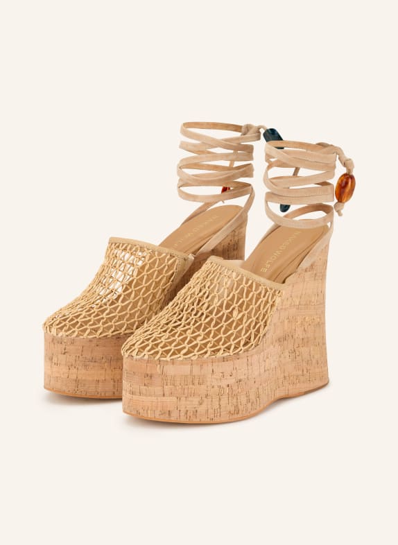 NAKED WOLFE Plateau-Wedges mit Schmuckperlen HELLBRAUN / GOLD