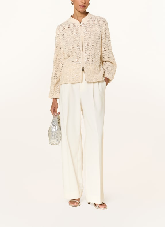 ELENA MIRO Kurtka szydełkowa z cekinami i kamieniami ozdobnymi BEŻOWY