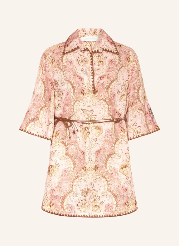 ZIMMERMANN Strandkleid DAYLIGHT aus Leinen mit 3/4-Arm ROSÉ / HELLBRAUN / BRAUN