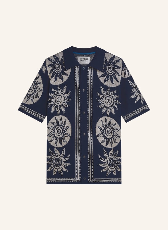SCOTCH & SODA Stickhemd Regular Fit DUNKELBLAU / BEIGE