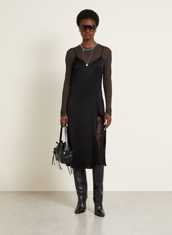 Acne Studios Satinkleid mit Spitze SCHWARZ