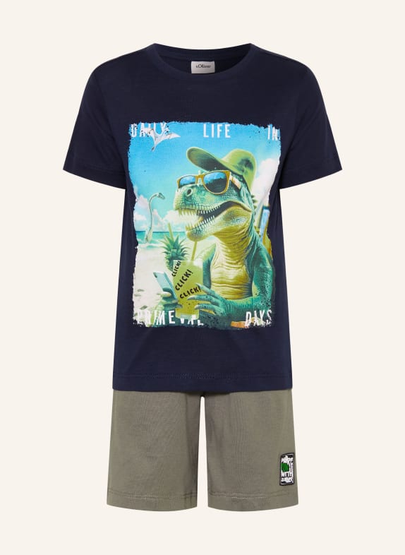 s.Oliver RED Krátké pyžamo TMAVĚ MODRÁ / KHAKI / ZELENÁ