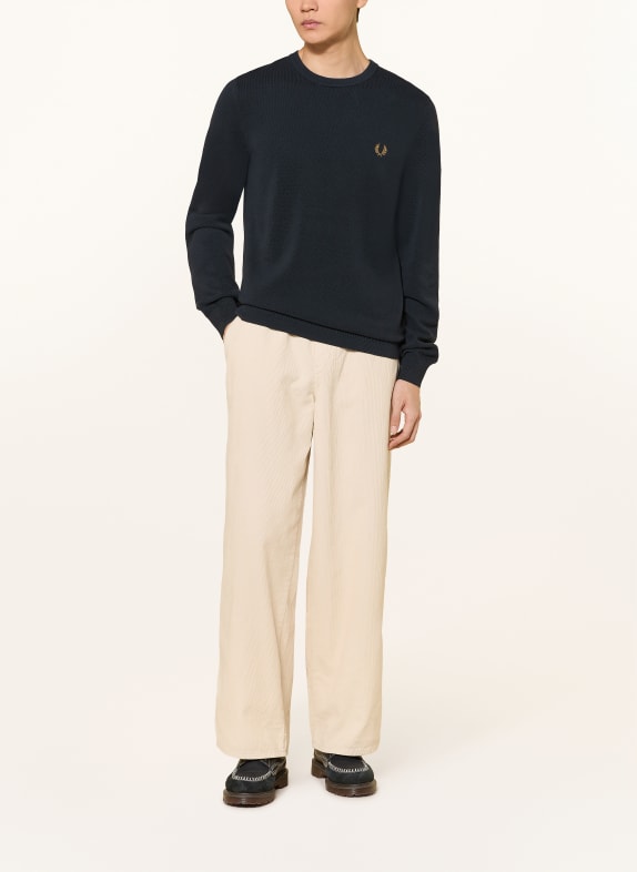 FRED PERRY Piqué-trui DONKERBLAUW