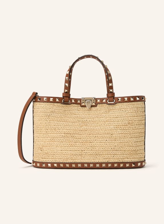 VALENTINO GARAVANI Schultertasche ROCKSTUD SMALL mit Nieten BEIGE / GOLD / BRAUN
