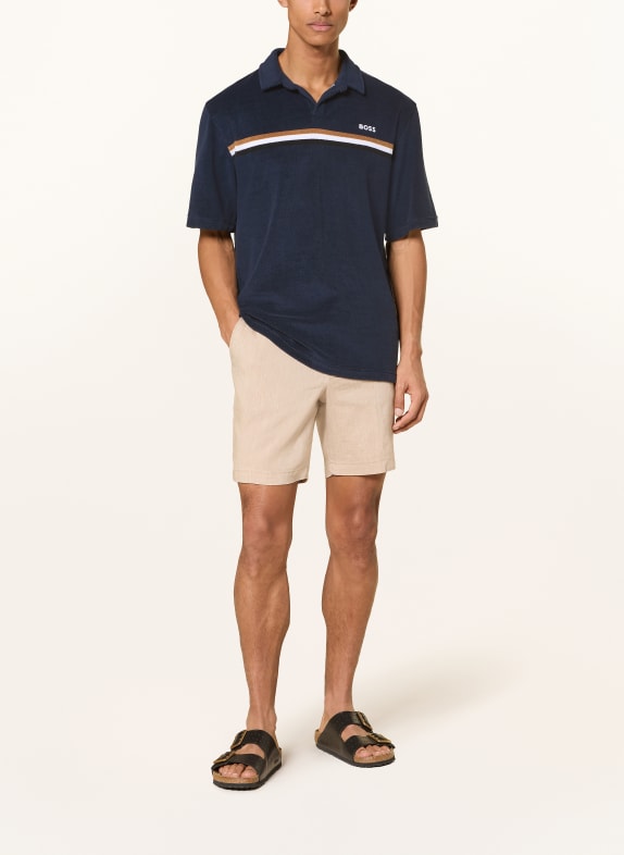 BOSS Badstof poloshirt ICONIC DONKERBLAUW / CAMEL / ZWART