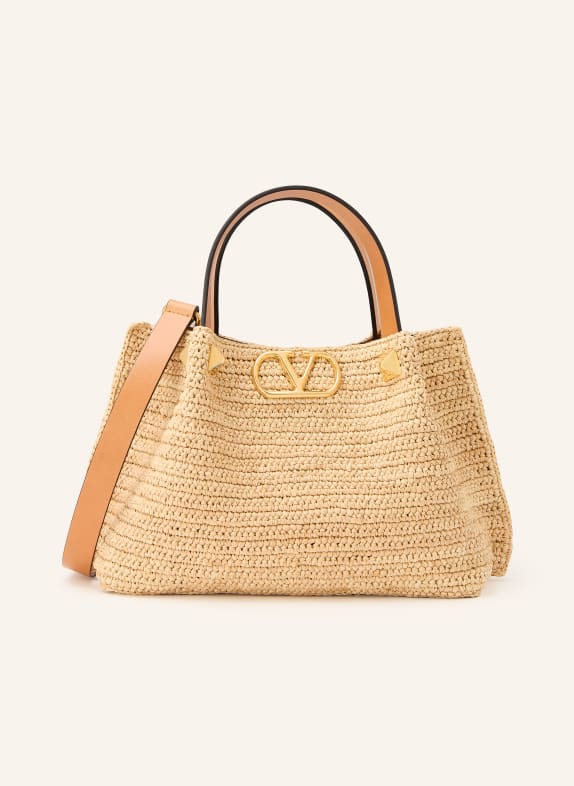 VALENTINO GARAVANI Handtas VLOGO SIGNATURE SMALL met studs LICHTBRUIN / GOUD / CAMEL