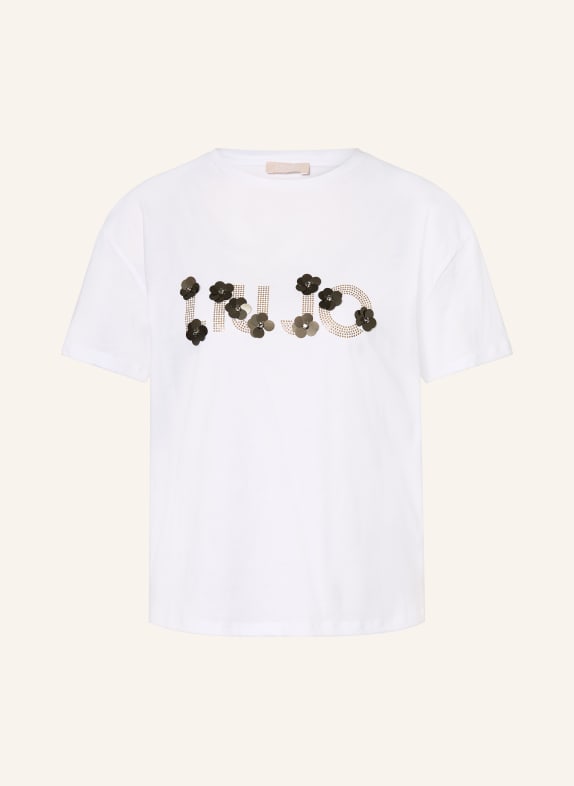 LIU JO T-shirt avec paillettes et pierres précieuses BLANC / OR