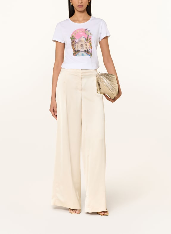 LIU JO T-shirt met strass-steentjes WIT / ROZE / BEIGE
