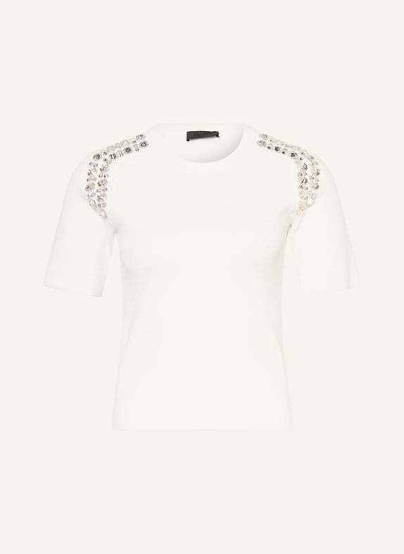 LIU JO Strickshirt mit Schmucksteinen WEISS