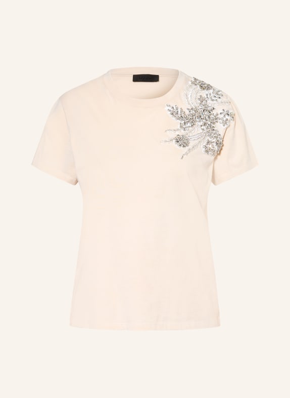 LIU JO T-Shirt mit Schmucksteinen HELLBRAUN / SILBER