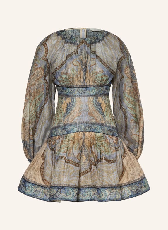 ZIMMERMANN Kleid WANDERLUST mit Glitzergarn BLAUGRAU / BRAUN / MINT