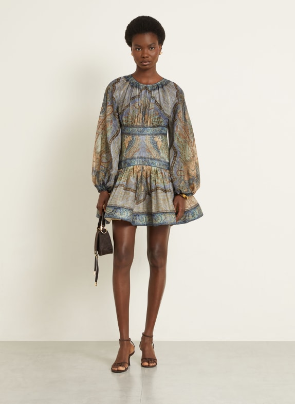 ZIMMERMANN Robe WANDERLUST avec fil pailleté BLEU GRIS / MARRON / MENTHE