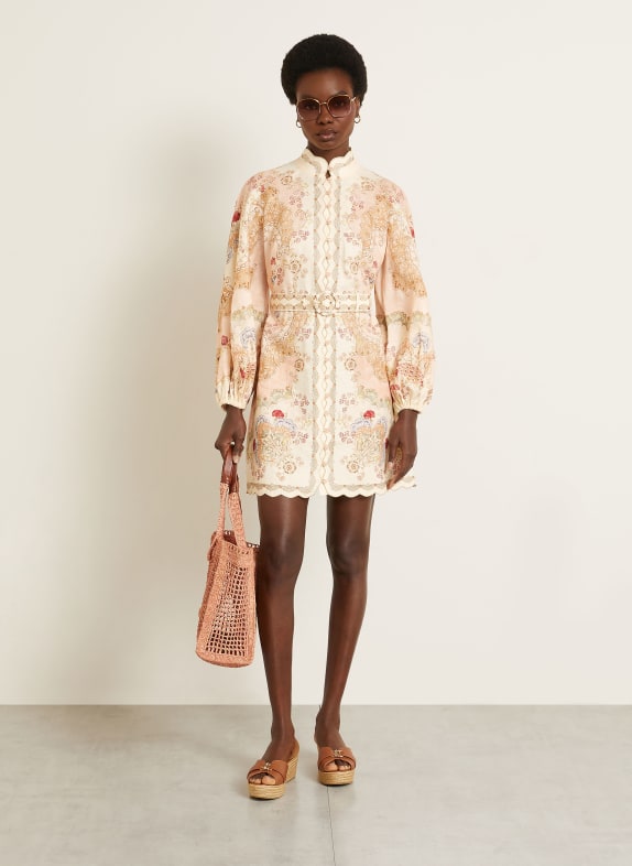 ZIMMERMANN Leinenkleid DAYLIGHT mit Glitzergarn CREME / HELLLILA / ROT