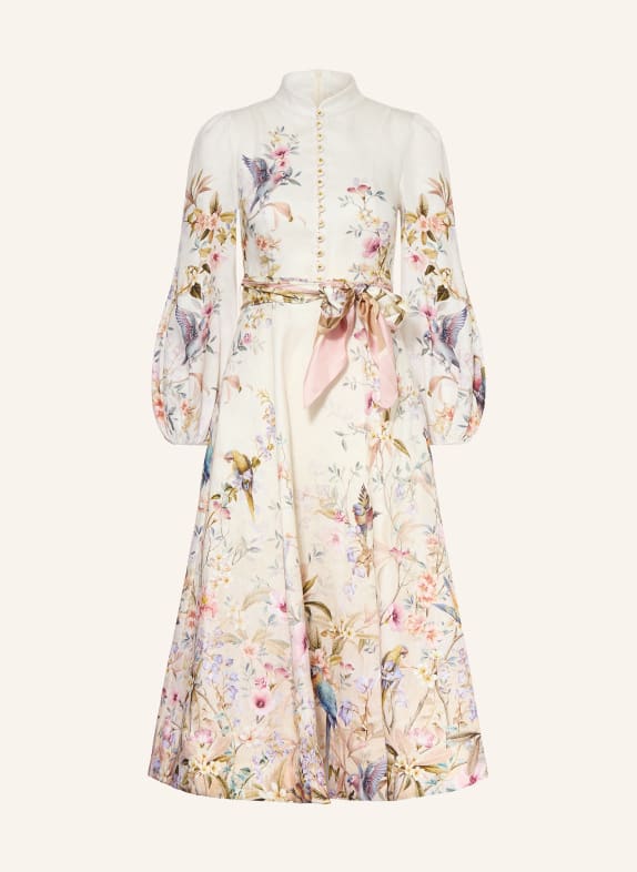 ZIMMERMANN Leinenkleid REBELLION CREME / ROSA / HELLGRÜN