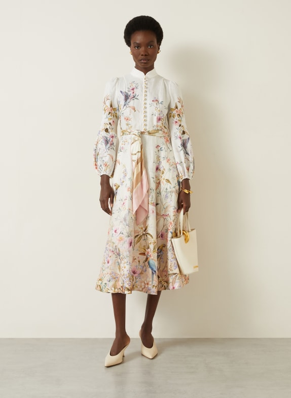 ZIMMERMANN Robe en lin REBELLION CRÈME / ROSE / VERT CLAIR