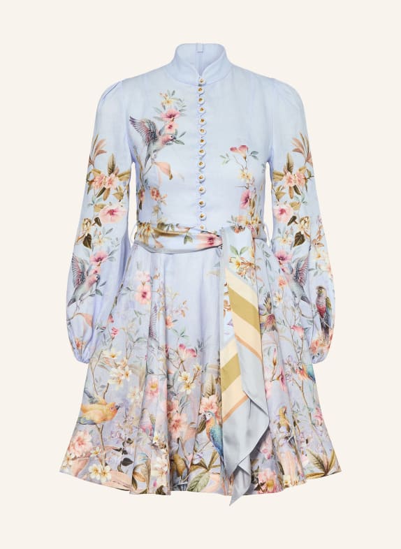 ZIMMERMANN Leinenkleid REBELLION HELLBLAU / ROSA / GRÜN