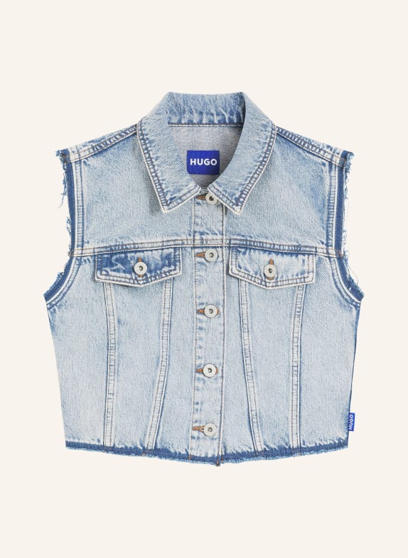 HUGO Krótka kamizelka jeansowa GARIS NIEBIESKI / BIAŁY
