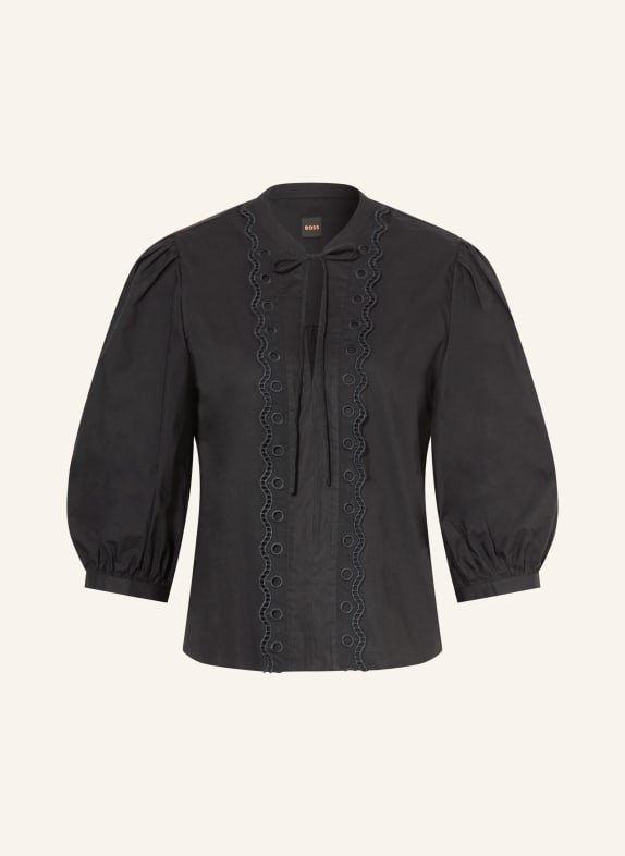 BOSS BALET blouse shirt with 3/4 sleeves and eyelet lace BLACK