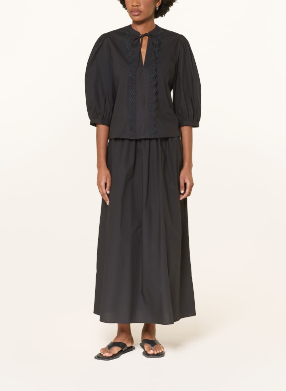 BOSS Blouse BALET met 3/4-mouwen en opengewerkte kant ZWART