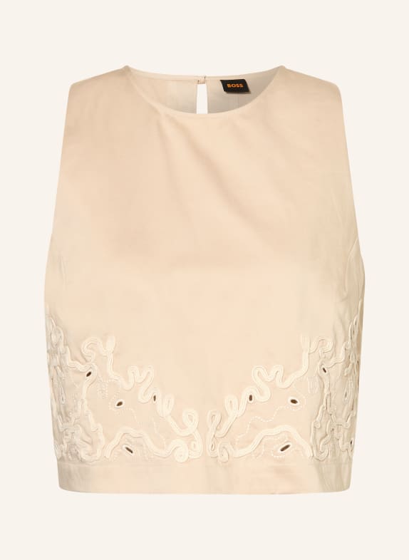 BOSS Krótki top BALEMBA z koronką z dziurkami BEŻOWY