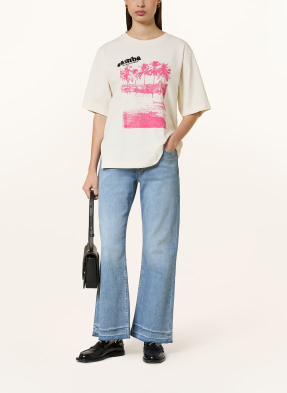 BOSS T-shirt EREGULAR met sieradenparels ECRU / ROZE / ZWART