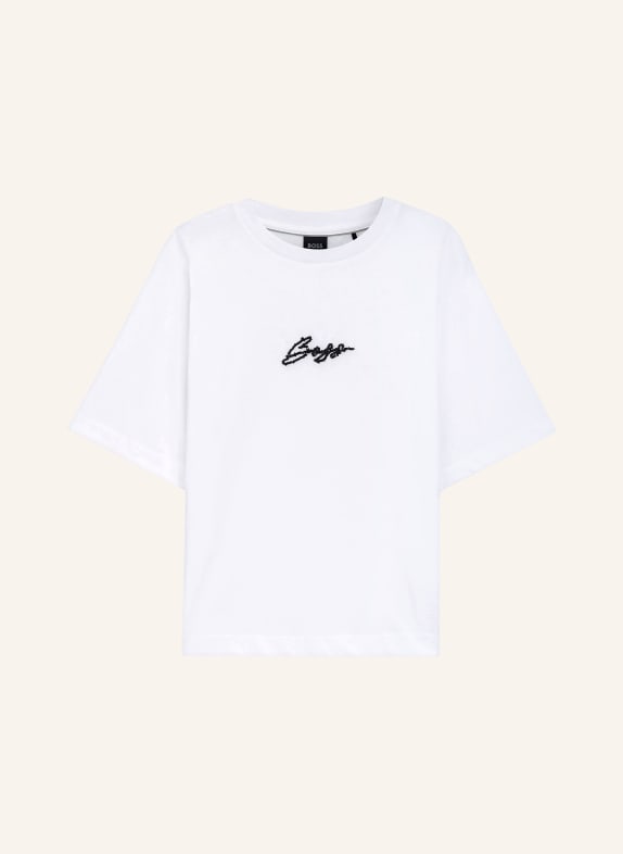 BOSS T-Shirt EREGULAR mit Schmuckperlen WEISS / SCHWARZ