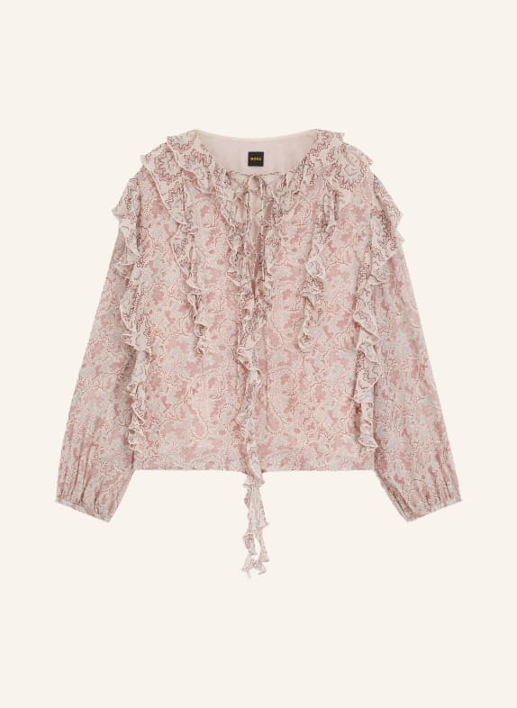 BOSS Blusenshirt BORMA mit Volants CREME / DUNKELROT