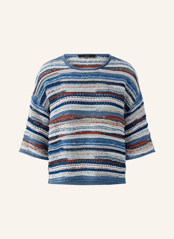 oui Pullover mit Pailletten und 3/4-Arm BLAU / DUNKELROT / WEISS