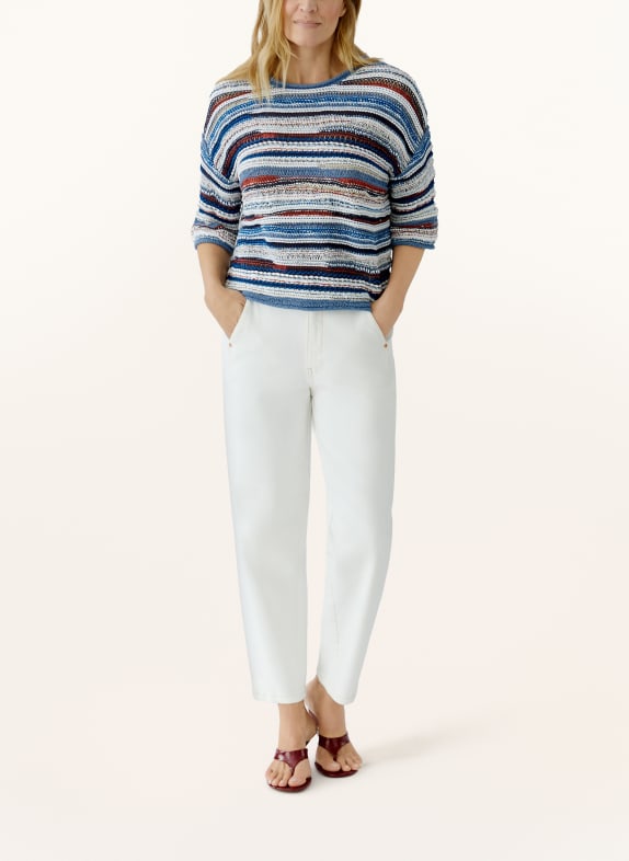 oui Pullover mit Pailletten und 3/4-Arm BLAU / DUNKELROT / WEISS