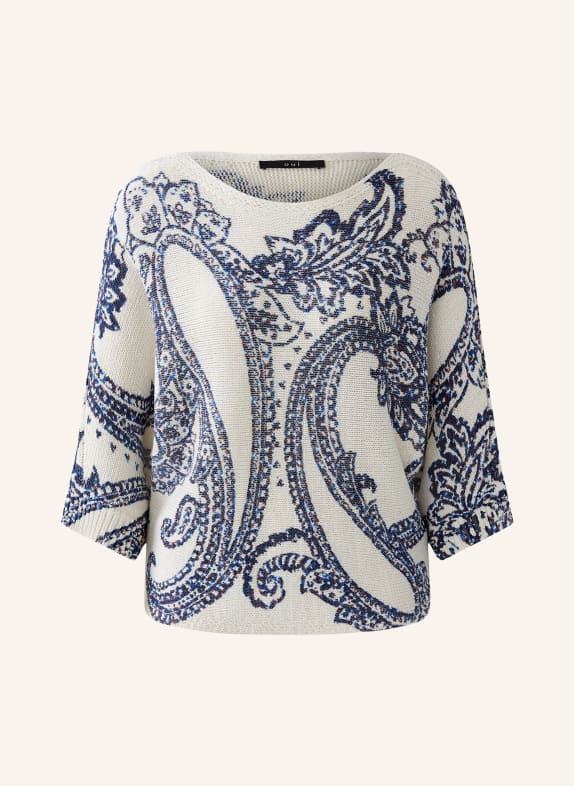 oui Pullover mit 3/4-Arm DUNKELBLAU / ECRU / DUNKELROT