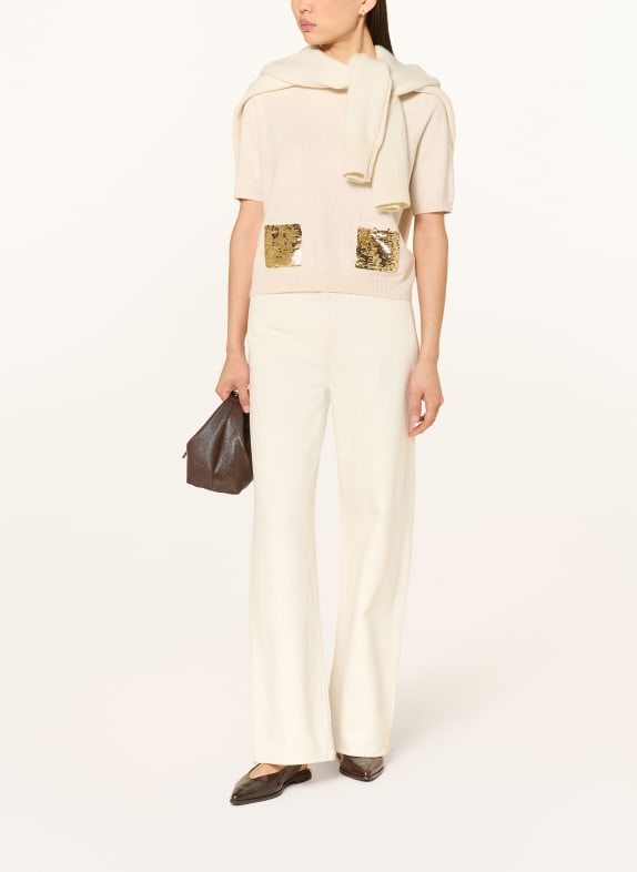 oui Strickshirt mit Pailletten CREME