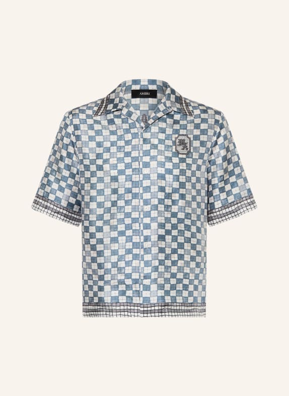 AMIRI Resorthemd Comfort Fit aus Seide BLAUGRAU / WEISS / SCHWARZ