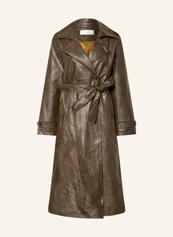 another COTTON LAB Leather-look trench coat BROWN