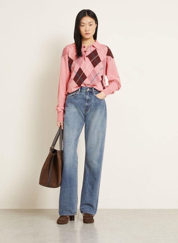 JW ANDERSON Gebreid poloshirt ROZE / VIEUX ROSE / PETROL
