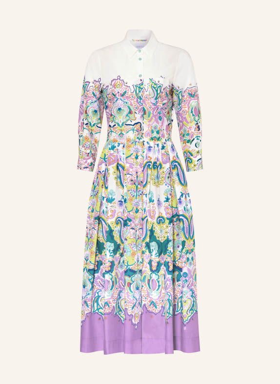 sara roka NIDINA shirt dress with 3/4 sleeves WHITE / PURPLE / GREEN