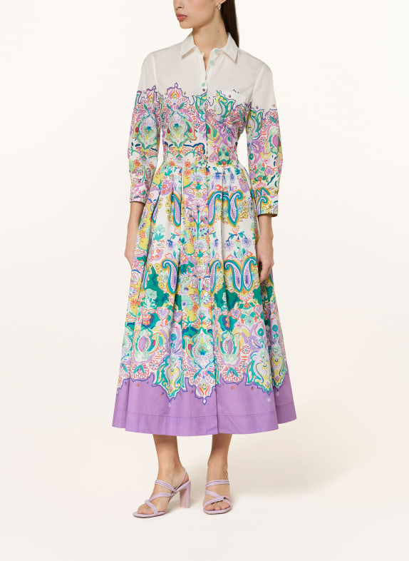 sara roka Hemdblusenkleid NIDINA mit 3/4-Arm WEISS / LILA / GRÜN