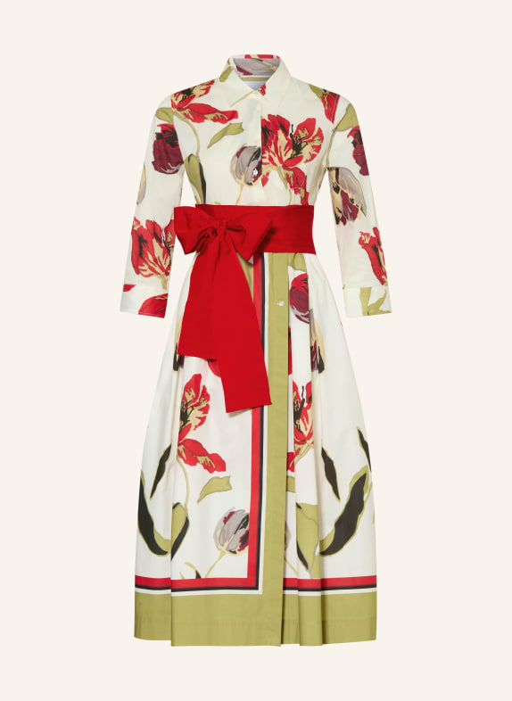 sara roka Hemdblusenkleid ELENA mit 3/4-Arm CREME / ROT / OLIV
