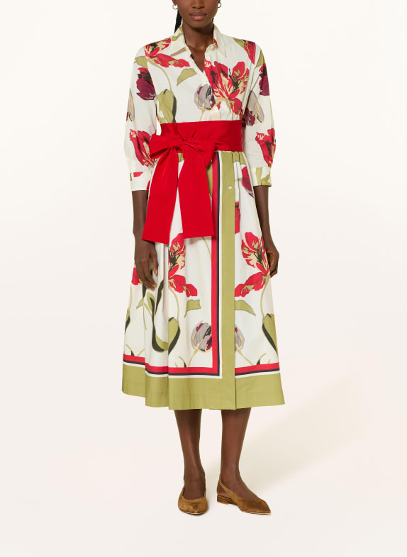 sara roka ELENA shirt dress with 3/4 sleeves CREAM / RED / OLIVE
