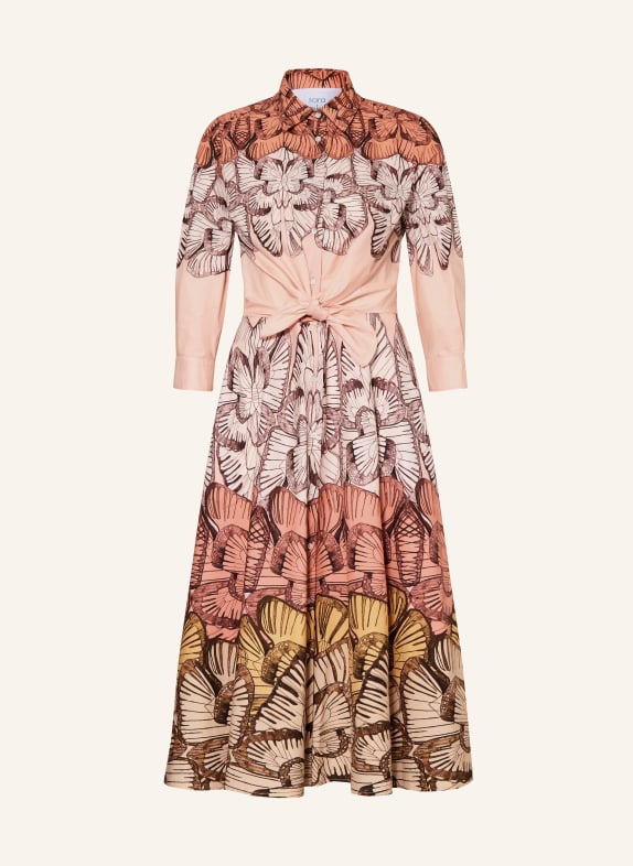 sara roka DRALLA shirt dress with 3/4 sleeves SALMON / DARK BROWN / YELLOW